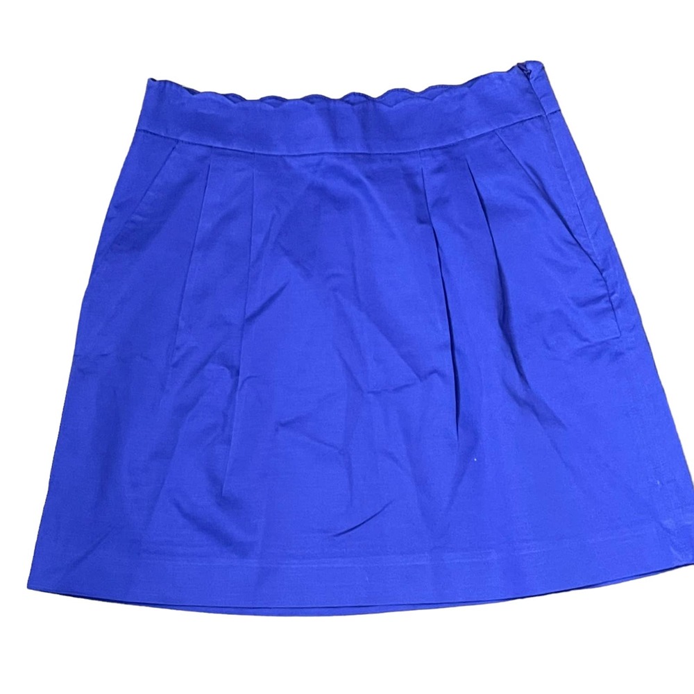 J. Crew Skirt Size 4 Blue Women Lined Cotton Stretch Blend Scalloped Waist 26X17